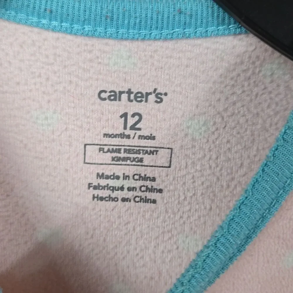 Carter's Princess Monkey Footed Pajamas 12M Pink Fleece Zip Sleeper Baby Girl